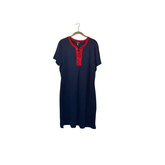 Chaps 2000 women’s navy and red lace up short sleeve shirt dress S/XL - Picture 1 of 4